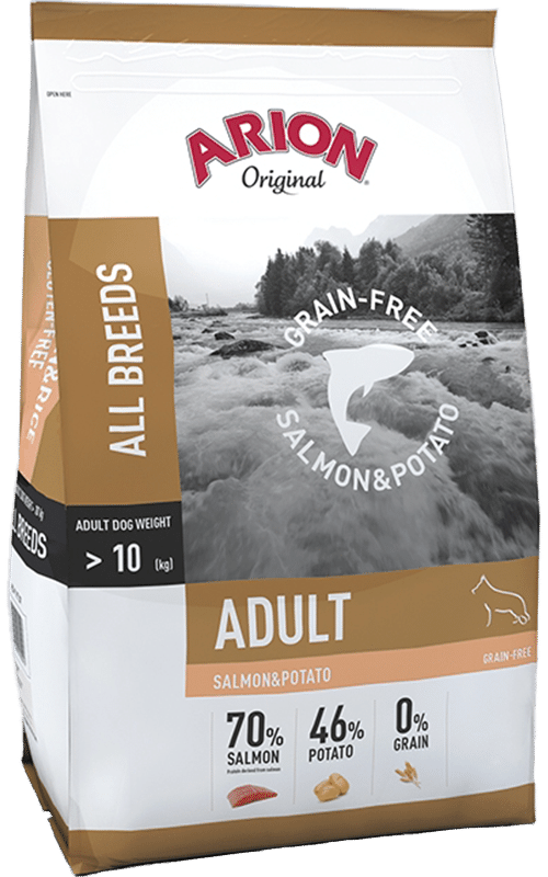 Natural Brande    Arion Adult All Breeds Kornfri Laks   Kartoffel 12 Kg   Hundefoder   Alt Til Hunden