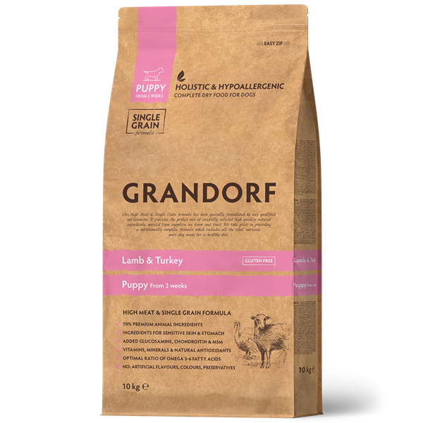 Grandorf Hvalpefoder med Lam og Tyrkiet 10kg - Tilbud!