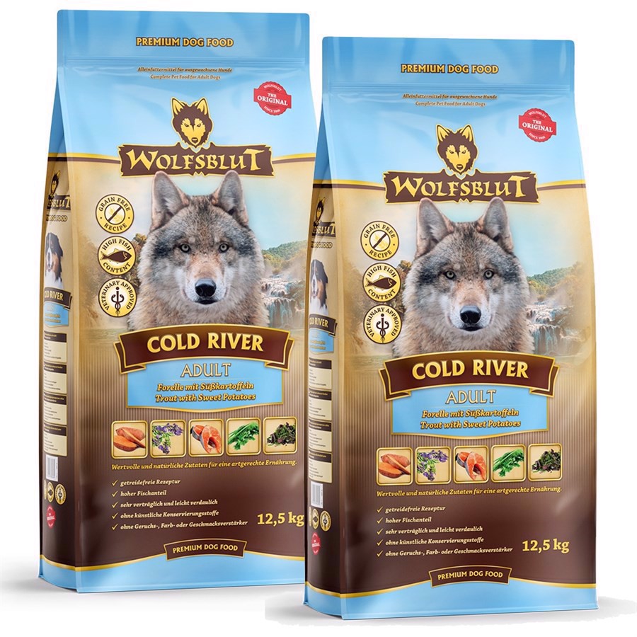 2 X 12,5 Kg Wolfsblut Cold River Voksenfoder - Storkøb Rabat