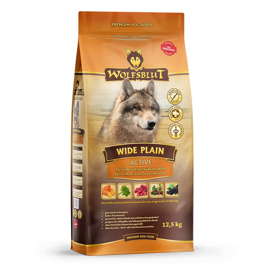 Wolfsblut Wide Plain Active Hundefoder med Hest 12,5 kg