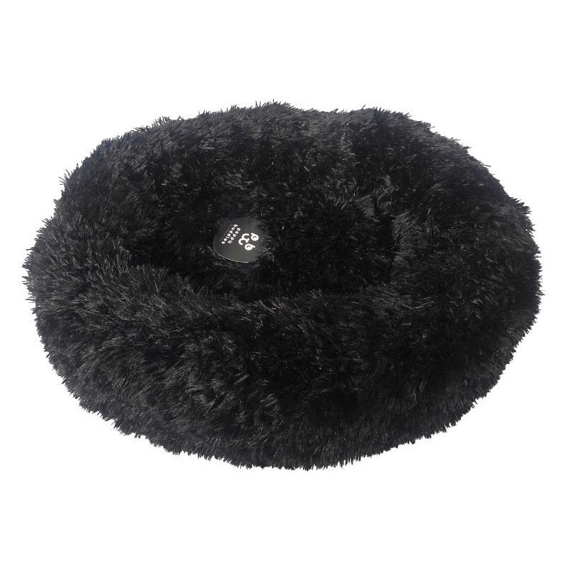 Beroligende Fluffy Donut Hundeseng i Sort - Medium 76x76 cm